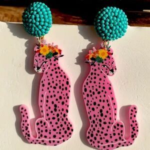 14k PINK LEOPARD cute fun Whimsical novelty kawaii earrings